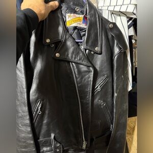 Schott NYC Black Leather Bomber Jacket